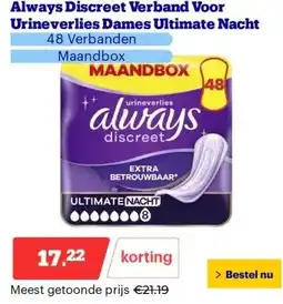 Bol.com Always Discreet Verband Voor Urineverlies Dames Ultimate Nacht aanbieding