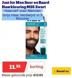 Bol.com Just for Men Snor en Baard Haarkleuring M55 Zwart aanbieding