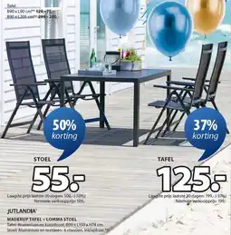 Jysk JUTLANDIA MADERUP TAFEL + LOMMA STOEL aanbieding