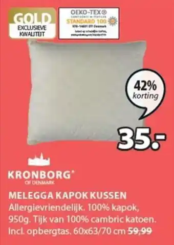 Jysk Kronborg Kapok kussen Melegga aanbieding