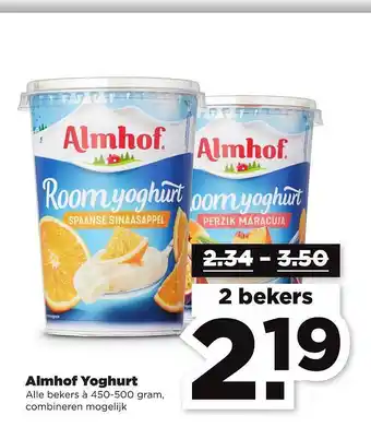 PLUS Almhof yoghurt 450-500 gram aanbieding