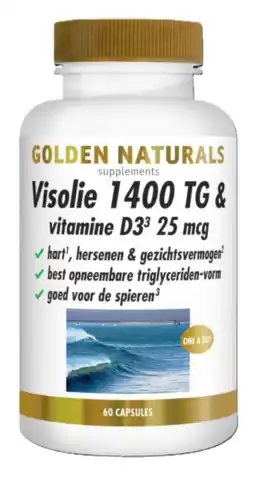 De Online Drogist Golden Naturals Visolie 1400 TG & Vitamine D3 25mcg Capsule aanbieding