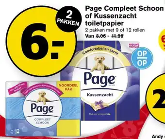 Hoogvliet Page Compleet Schoon of Kussenzacht toiletpapier 2*9/12 rollen aanbieding