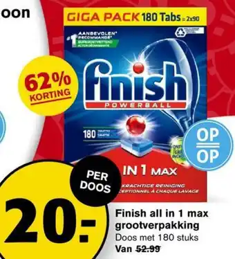 Hoogvliet Finish All in 1 Max 180 tabs aanbieding