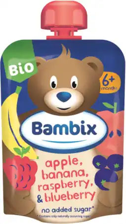De Online Drogist Bambix Bio Knijpzakje Appel, Banaan, Framboos en Blauwe Bes 6+ aanbieding