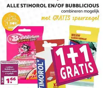 Boon`s Markt Alle Stimorol En-Of Bubblicious 1+1 Gratis aanbieding