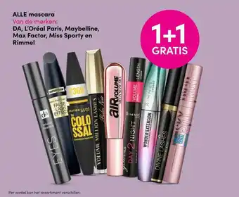 DA Alle Mascara : DA, L'Oréal Paris, Maybelline, Max Factor, Miss Sporty En Rimmel 1+1 Gratis aanbieding