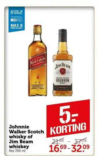 CoopCompact Johnnie Walker Scotch Whisky Of Jim Beam Whiskey 5.- Korting aanbieding