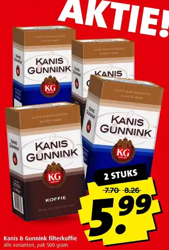 Boni Kanis & Gunnink filterkoffie 2*500g aanbieding