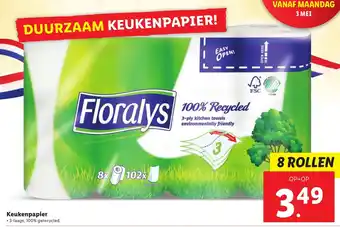 Lidl Floralys Keukenrol 3-laags 8 rollen aanbieding