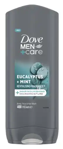 De Online Drogist Dove Men +Care Body Face & Hair Wash Eucalyptus + Mint aanbieding