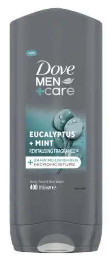 De Online Drogist Dove Men +Care Body Face & Hair Wash Eucalyptus + Mint aanbieding