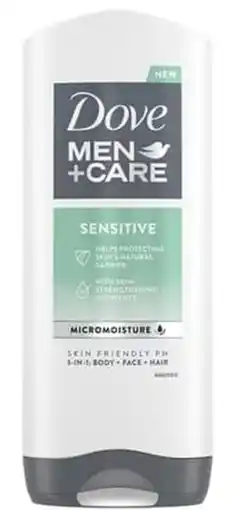 De Online Drogist Dove Men +Care 3in1 Body Face Hair Douchegel Sensitive aanbieding