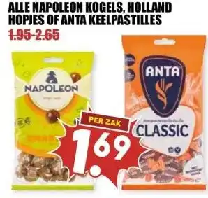 MCD Supermarkt ALLE NAPOLEON KOGELS, HOLLAND HOPJES OF ANTA KEELPASTILLES aanbieding