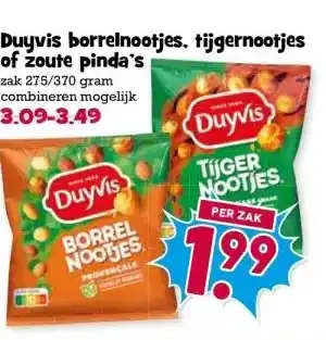 Boon`s Markt Duyvis borrelnootjes. tijgernootjes of zoute pinda's aanbieding