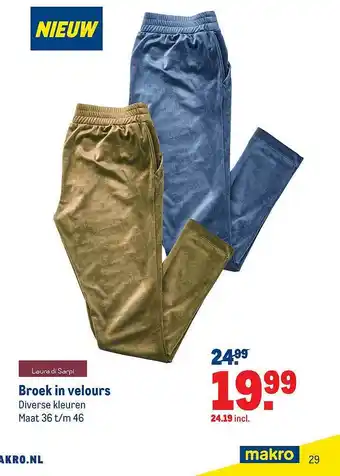 Makro Broek in velours aanbieding