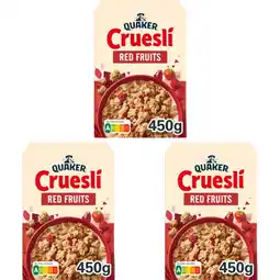 Albert Heijn Quaker Cruesli rood fruit 3-pack aanbieding