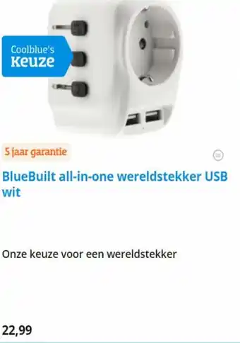 Coolblue BlueBuilt all-in-one wereldstekker USB wit aanbieding