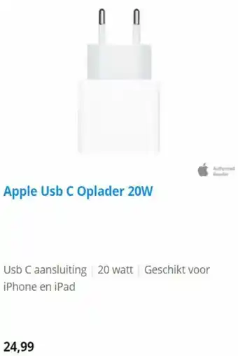 Coolblue Apple USB C Oplader 20W aanbieding