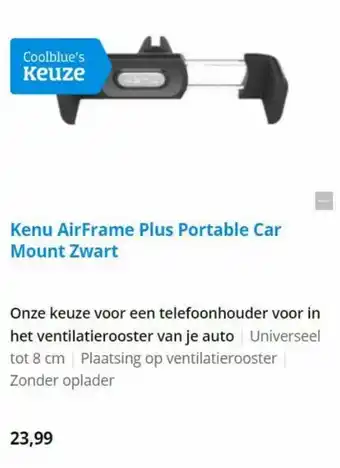 Coolblue Kenu AirFrame Plus Portable Car Mount Zwart aanbieding