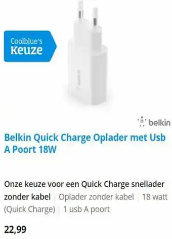 Coolblue Belkin Quick Charge Oplader met Usb A Poort 118W aanbieding