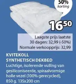 Jysk KVITEKOLL SYNTHETISCH DEKBED aanbieding