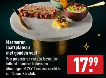 ALDI Marmeren taartplateau met gouden voet 28x11cm aanbieding