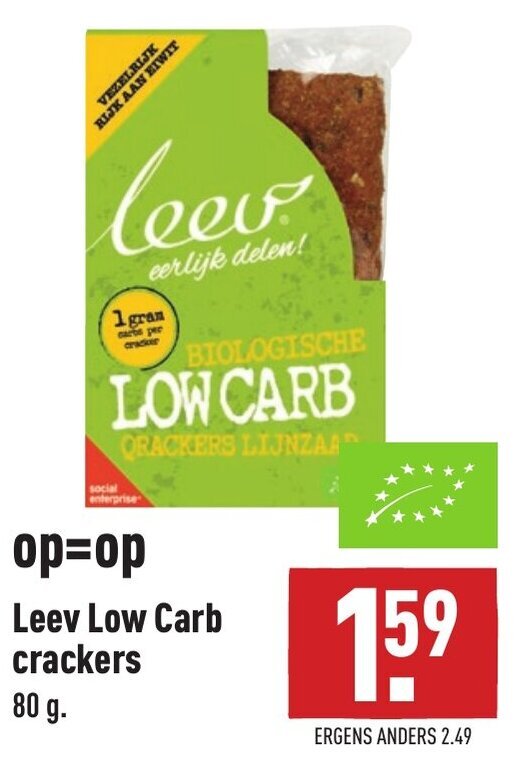 Leev Low Carb crackers 80g aanbieding bij ALDI