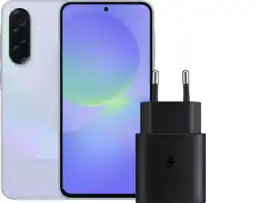 Coolblue Samsung Galaxy A36 256GB Paars 5G + Samsung Oplader 25 Watt Zwart aanbieding