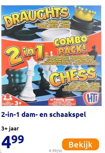 Action 2-in-1 dam- en schaakspel aanbieding