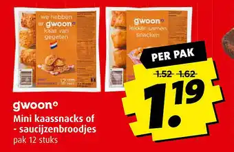 Boni gwoon Mini kaassnacks of - saucijzenbroodjes aanbieding