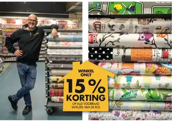 Bouwhof 15% KORTING OP ALLE VOORRAAD TAFELZEIL VAN DE ROL aanbieding