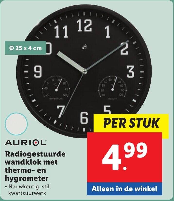 VIVILINEN Draadloze Klok Met Thermometer, Hygrometer, Geruisloze Wandklok Zonder Tikkende Geluiden Voor Woonkamer, Slaapkamer, Kantoor, Keuken, 25,5 Cm