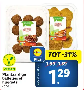 Lidl Plantaardige balletjes of nuggets aanbieding