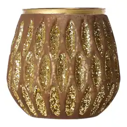 Van Cranenbroek Theelichthouder glas 10x10cm bruin aanbieding