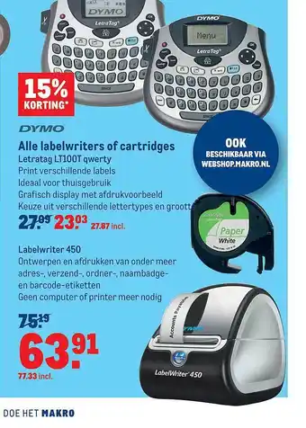 Makro Alle labelwriters of cartridges letratag LT100T qwerty aanbieding