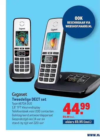 Makro Gigaset Tweedelige DECT set type A670A DUO aanbieding