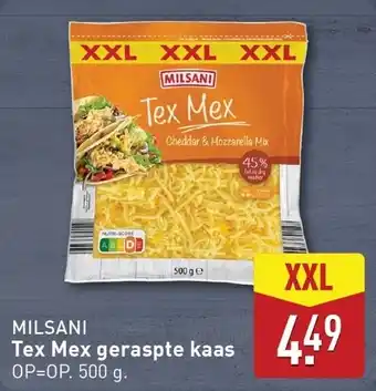 ALDI MILSANI Tex Mex geraspte kaas aanbieding