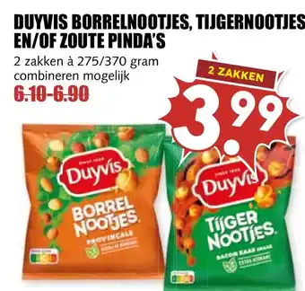 De Boerenschuur Duyvis borrelnootjes, tijgernootjes en of zoute pinda's aanbieding