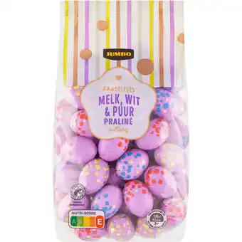 Jumbo Jumbo Paaseitjes Melk, Wit & Puur met Pralinévulling 500 g aanbieding