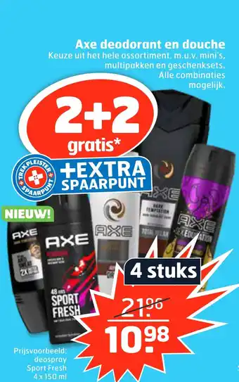 Trekpleister Axe deodorant en douche 4x150 ml aanbieding