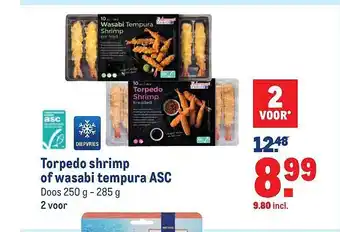 Makro Torpedo shrimp of wasabi tempura ASC 250-285g aanbieding