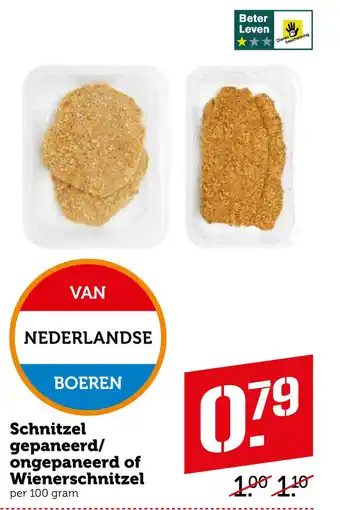 Coop Schnitzel gepaneerd/ ongepaneerd of wienerschnitzel 100gram aanbieding