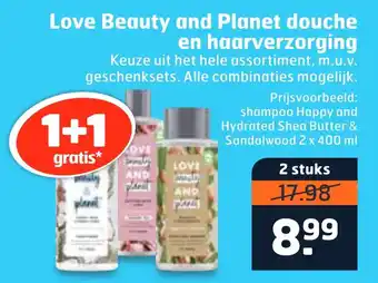 Trekpleister Love beauty and planet douche en haarverzorging 400ml aanbieding