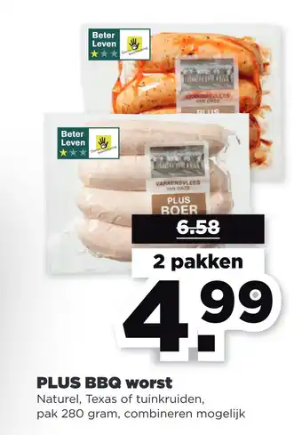 PLUS 3 BBQ worst 280gram aanbieding