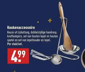 ALDI Keukenaccessoire : Ijsboltang, Dubbelzijdige Handrasp, Knoflookpers, Set Van Houten Lepel En Houten Spatel En Set Van Lepelho aanbieding