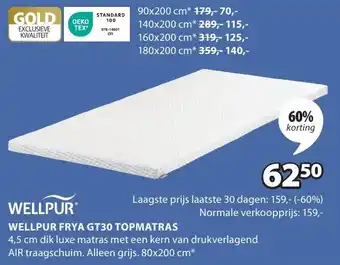 Jysk WELLPUR FRYA GT30 TOPMATRAS aanbieding