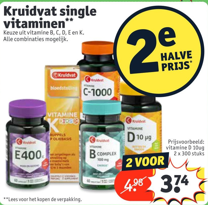 Kruidvat single vitaminen** aanbieding bij Kruidvat