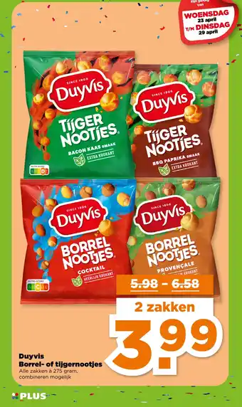 PLUS Duyvis Borrel- of tijgernootjes aanbieding