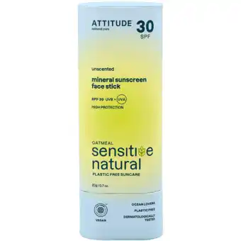 Holland & Barrett Attitude Sensitive Sunscreen Face Stick Unscented SPF30 - 20g aanbieding